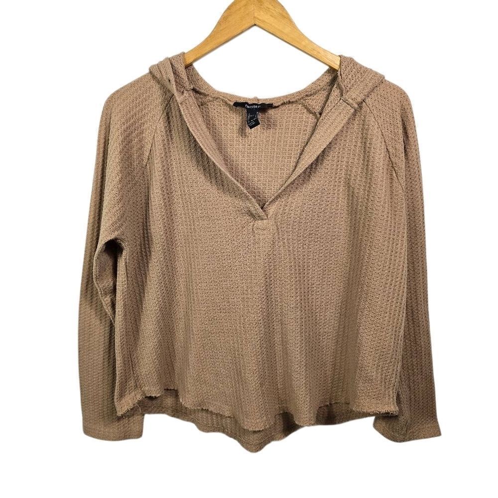 Forever 21 Waffle Knit Hoodie – Soft Cozy Thermal Top Size S